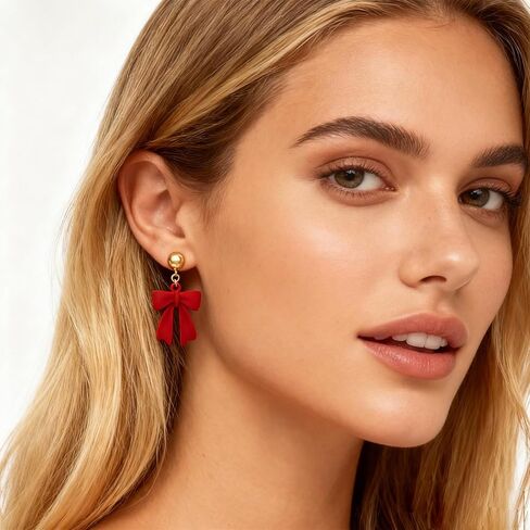 Bow Earrings for Women Sparkly Rhinestone Bow Earrings Red Earrings for Women Pearl Bow Earrings Womens Gifts for Valentines Day in Kuwait