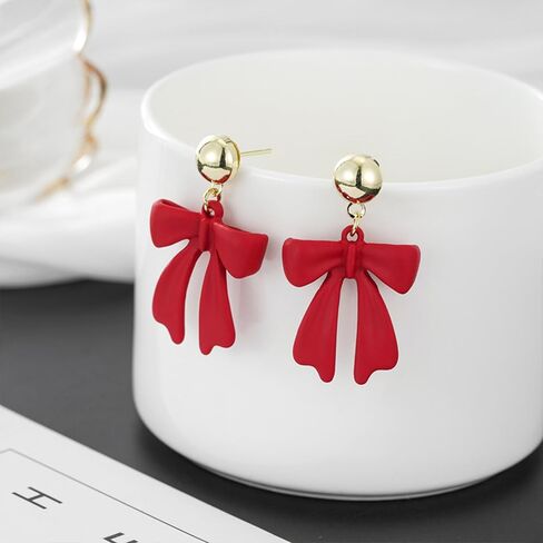 Bow Earrings for Women Sparkly Rhinestone Bow Earrings Red Earrings for Women Pearl Bow Earrings Womens Gifts for Valentines Day in Kuwait