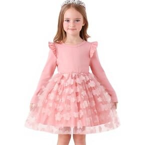 Cute Toddler Girl Princess Tulle Dress Long Sleeve Cotton Sundress Little Girls' Party Dresses,Size 2-9 Y in Saudi Arabia