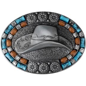 Turquoise Cowboy Hat Belt Buckle for Men Vintage Cowboy Hat Floral Belt Buckle,Cowboy Hat Western Hat Belt Buckle in Saudi Arabia