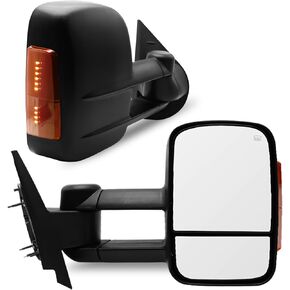 مرايا السحب متوافقة مع 2003-2006 Chevy Silverado GMC Sierra 1500 2500 HD 3500 (2007 للنماذج الكلاسيكية) ضوء إشارة مدخن أسود اللون قابل للطي يدويًا وزوج قابل للتمديد in Kuwait