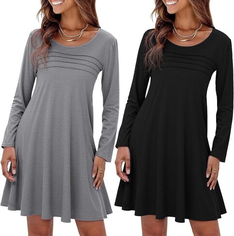 Marvmys Womens 2 Pack Long Sleeve Nightgowns Cotton Sleepshirt Pleated Nightshirt Printed Sleep Dress with Pockets S-3XL in Saudi Arabia