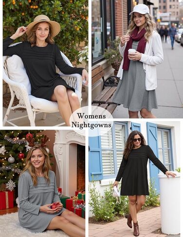 Marvmys Womens 2 Pack Long Sleeve Nightgowns Cotton Sleepshirt Pleated Nightshirt Printed Sleep Dress with Pockets S-3XL in Saudi Arabia