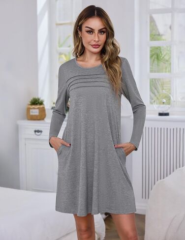 Marvmys Womens 2 Pack Long Sleeve Nightgowns Cotton Sleepshirt Pleated Nightshirt Printed Sleep Dress with Pockets S-3XL in Saudi Arabia