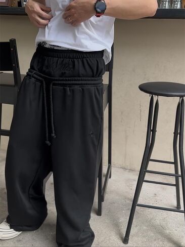 Double Waisted Sweatpants Men Y2k Baggy Sweatpants Wide Leg Drawstring Pants Streetwear Vintage Pants Gym Workout in Kuwait