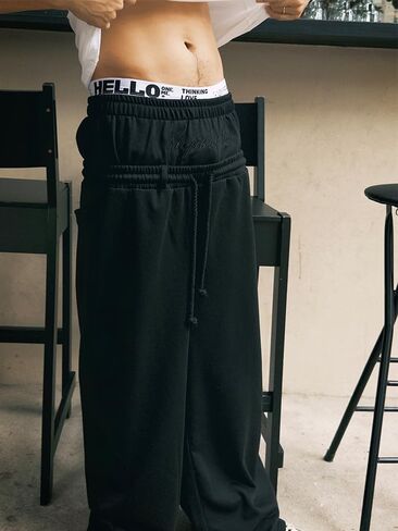 Double Waisted Sweatpants Men Y2k Baggy Sweatpants Wide Leg Drawstring Pants Streetwear Vintage Pants Gym Workout in Kuwait