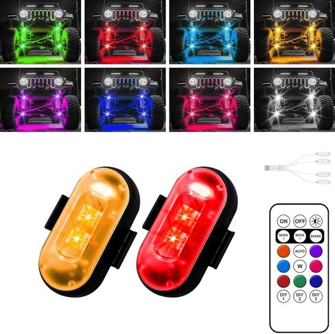 Wireless LED Lights for Car, Wireless Rock Lights with 8 Colors 10 Modes,Led Strobe Warning Light, Motorcycles, Boats, Camping, Bikes, Drones，Design in USA(6pcs Black) in Saudi Arabia