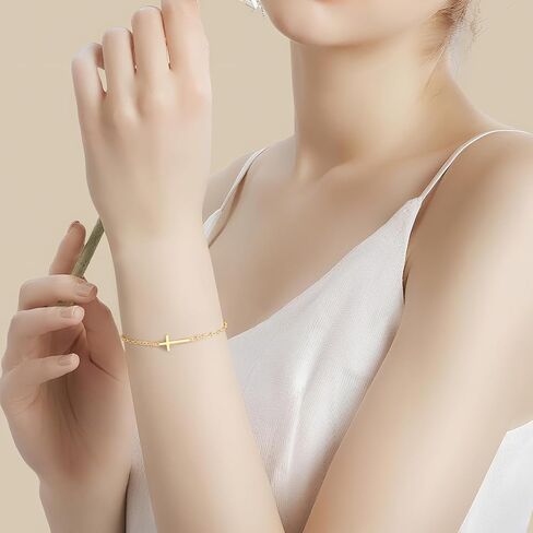 14K Gold Bracelets for Women Gold Bracelet for Womens Reliable Dainty Cross Bracelet for Womens Thin Charm Trendy Cross Bracelets for Women in Saudi Arabia