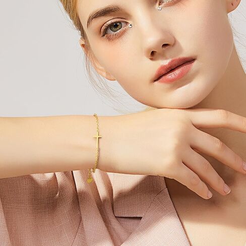 14K Gold Bracelets for Women Gold Bracelet for Womens Reliable Dainty Cross Bracelet for Womens Thin Charm Trendy Cross Bracelets for Women in Saudi Arabia