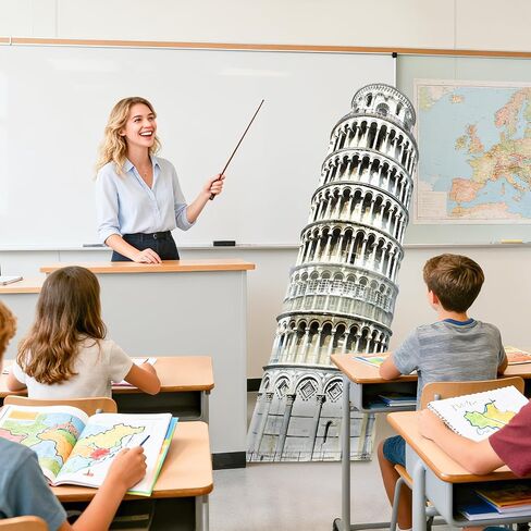 70.8" Tower of Pisa Cardboard Cutout Tower of Pisa Stand Up Cutout Life-Size Italy Photo Booth Prop Backdrop Sign Italian Landmark for Italy Theme Birthday Party Cultural Educational Display in Kuwait
