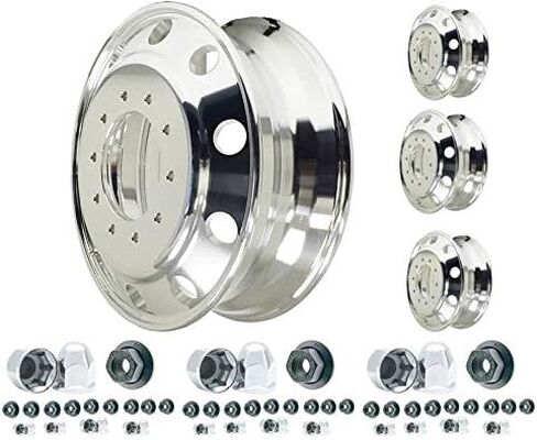 19.5" x6 aluminum wheels extra Polished Dual Wheel Package deal,PCD10HOLES X 7.25with lug nut and covers for Old school 1977-2005 Chevy/GMC C/K 3500 HD Truck in Saudi Arabia