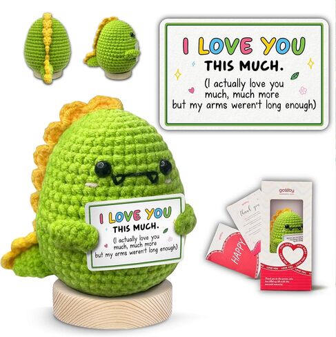 Gossby Handmade Positive Dinosaur Crochet - I Love You This Much - Gift for Husband, Boyfriend - Romantic Anniversary, Valentines, Christmas, Birthday Gift for Him from Wife, Girlfriend in Kuwait