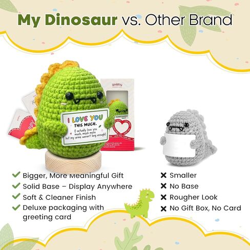 Gossby Handmade Positive Dinosaur Crochet - I Love You This Much - Gift for Husband, Boyfriend - Romantic Anniversary, Valentines, Christmas, Birthday Gift for Him from Wife, Girlfriend in Kuwait