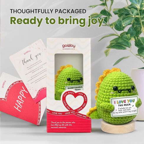 Gossby Handmade Positive Dinosaur Crochet - I Love You This Much - Gift for Husband, Boyfriend - Romantic Anniversary, Valentines, Christmas, Birthday Gift for Him from Wife, Girlfriend in Kuwait