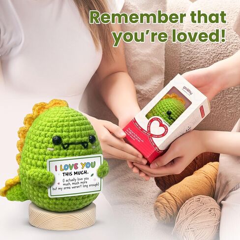Gossby Handmade Positive Dinosaur Crochet - I Love You This Much - Gift for Husband, Boyfriend - Romantic Anniversary, Valentines, Christmas, Birthday Gift for Him from Wife, Girlfriend in Kuwait