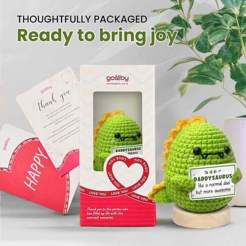 Gossby Handmade Positive Dinosaur Crochet - I Love You This Much - Gift for Husband, Boyfriend - Romantic Anniversary, Valentines, Christmas, Birthday Gift for Him from Wife, Girlfriend in Kuwait