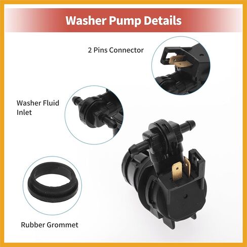 Windshield Washer Pump W/Grommet Windshield Washer Fluid Pump Fit for Honda Odyssey for Abarth 750 Windshield Wiper Pump - Pack of 1 Replacement in Saudi Arabia