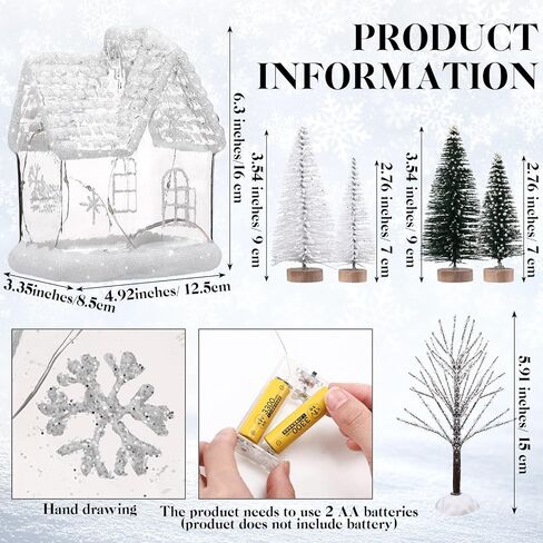 6 Pcs 6.3'' Lighted Christmas Village Set Large Glass Christmas Village Houses with 5 Xmas Trees Glitter Christmas Decorations Indoor Winter White Christmas Tabletop Decor for Xmas Holiday in Saudi Arabia