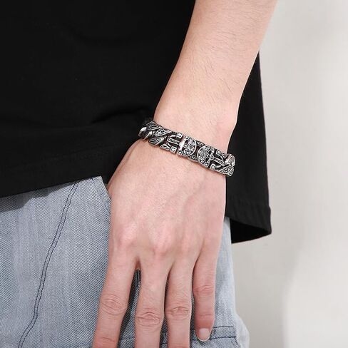 Vintage Cross Men Bracelet Stainless Steel Men's link Bracelet Silver 8.66 Inches Retro Punk Style Mens Jewelry in Kuwait