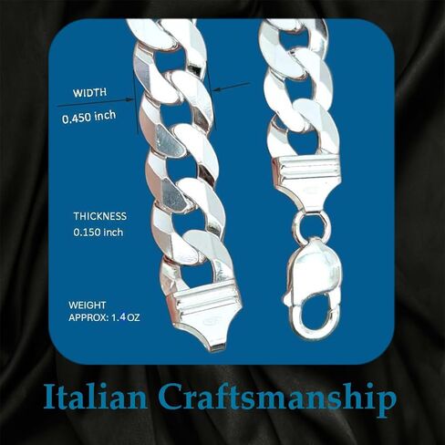 925 Sterling Silver Cuban Link Chain, Italian-Made Solid Chain Bracelet and Necklace for Men & Women - (Premium Leather Gift Box Included) in Kuwait