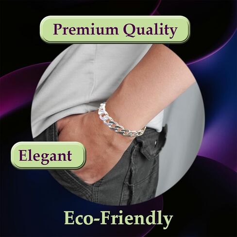 925 Sterling Silver Cuban Link Chain, Italian-Made Solid Chain Bracelet and Necklace for Men & Women - (Premium Leather Gift Box Included) in Kuwait