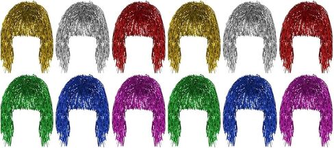 12 Packs Tinsel Party Wigs, Foil Wig Funny Shiny Cosplay Party Set Tinsel Party Supplies for Party Festival Costume Photo Props Men Women, Short Hair in Saudi Arabia