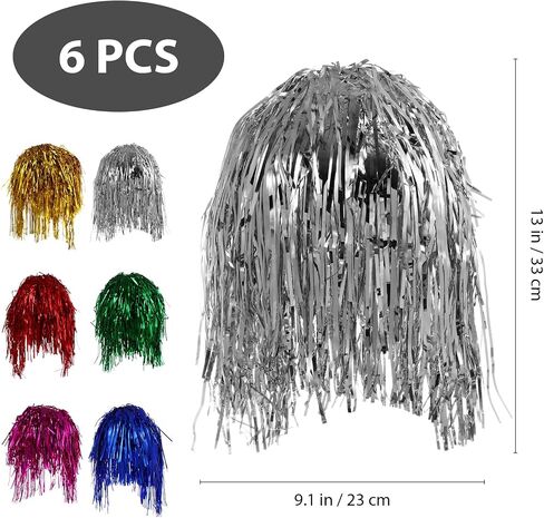 12 Packs Tinsel Party Wigs, Foil Wig Funny Shiny Cosplay Party Set Tinsel Party Supplies for Party Festival Costume Photo Props Men Women, Short Hair in Saudi Arabia