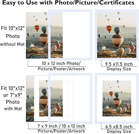 10x12 Picture Frame with Mat, Display 7x9 with Mat or 10 x 12 without Mat, Wood 10 by 12 Photo Frames for Wall Hanging or Tabletop, 1 Pack, Black in Saudi Arabia