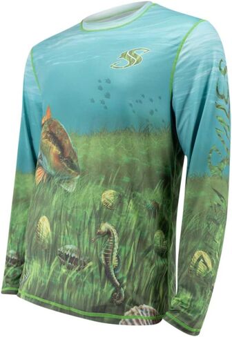 Salty Scales Scallop/Snorkeling Reversible Fishing Shirt for Men, UPF Performance Clothing in Saudi Arabia
