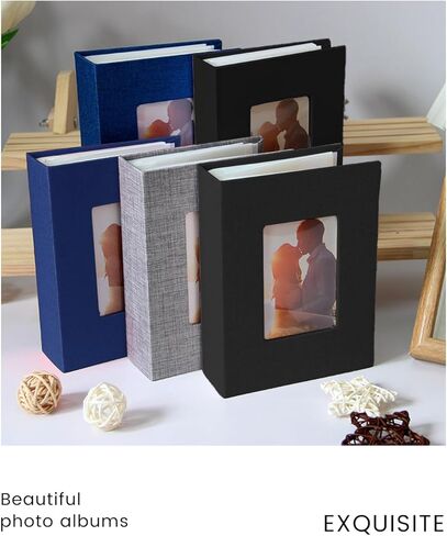 ألبوم صور مقاس 4x6 مع غطاء من الكتان، كتاب ألبوم صور صغير يحمل 100 صورة، ألبوم صور محمول للعائلة، كتاب صور العطلات (رمادي) in Saudi Arabia