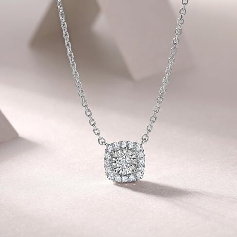 Sterling Silver Lab Grown Diamond Halo Pendant Necklace, Chain Included,ideal gift for anniversaries, birthdays, or any milestone celebration in Saudi Arabia