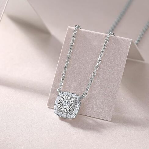Sterling Silver Lab Grown Diamond Halo Pendant Necklace, Chain Included,ideal gift for anniversaries, birthdays, or any milestone celebration in Saudi Arabia