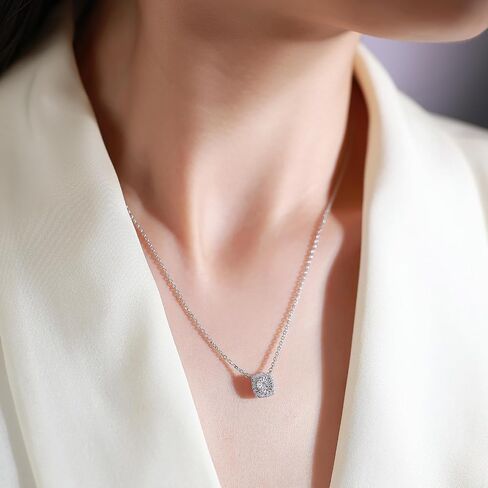 Sterling Silver Lab Grown Diamond Halo Pendant Necklace, Chain Included,ideal gift for anniversaries, birthdays, or any milestone celebration in Saudi Arabia