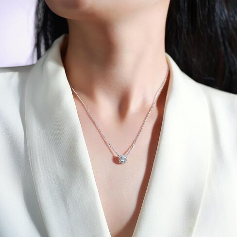 Sterling Silver Lab Grown Diamond Halo Pendant Necklace, Chain Included,ideal gift for anniversaries, birthdays, or any milestone celebration in Saudi Arabia