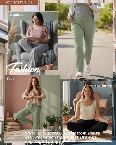 Neer 3 Pack Women's Plus Size Pants with Pockets Ladies Yoga Wide Leg High Waist Drawstring Sweatpants Elastic Lounge Pants in Saudi Arabia