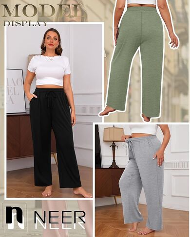 Neer 3 Pack Women's Plus Size Pants with Pockets Ladies Yoga Wide Leg High Waist Drawstring Sweatpants Elastic Lounge Pants in Saudi Arabia