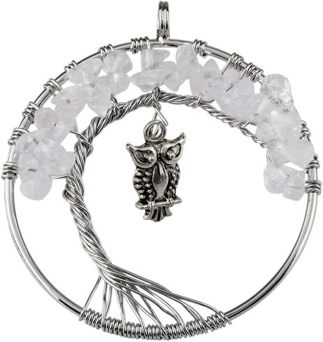 SUNYIK Handmade Owl Stone Crystal Pendant Necklace for Women Men, Wrapped Healing Crystal Pendants with Chain in Saudi Arabia