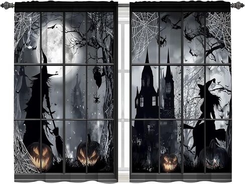Worltoldb Halloween Witch Kitchen Curtains Cafe Curtains for Bathroom Dining Room Living Room Pocket Window Drapes 2 Panels Set 28"x36" in Kuwait