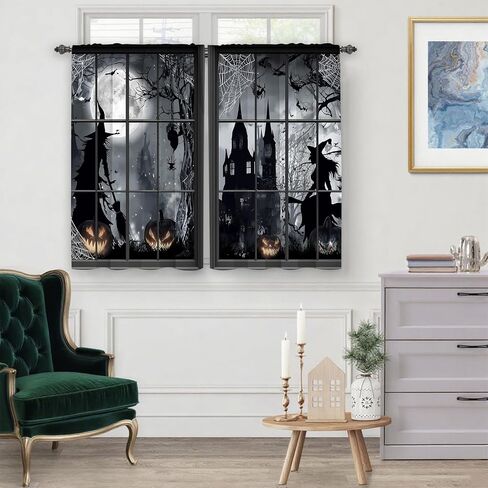 Worltoldb Halloween Witch Kitchen Curtains Cafe Curtains for Bathroom Dining Room Living Room Pocket Window Drapes 2 Panels Set 28"x36" in Kuwait