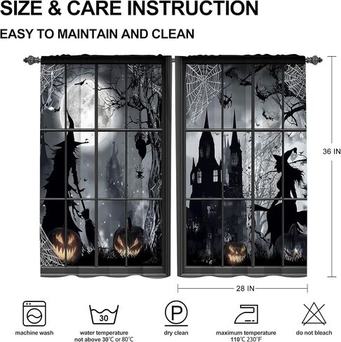 Worltoldb Halloween Witch Kitchen Curtains Cafe Curtains for Bathroom Dining Room Living Room Pocket Window Drapes 2 Panels Set 28"x36" in Kuwait