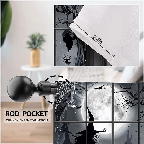 Worltoldb Halloween Witch Kitchen Curtains Cafe Curtains for Bathroom Dining Room Living Room Pocket Window Drapes 2 Panels Set 28"x36" in Kuwait