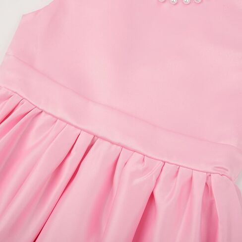 Uhnice Flower Girl Pearl Dress Flutter Sleeve V-Back Satin Dress with Bowknot for Wedding Birthday Party in Kuwait