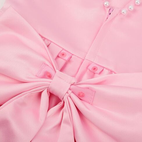 Uhnice Flower Girl Pearl Dress Flutter Sleeve V-Back Satin Dress with Bowknot for Wedding Birthday Party in Kuwait