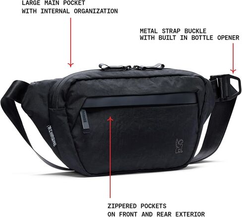 حقيبة كتف Sabin من شركة Chrome Industries للرجال والنساء - حجرة رئيسية كبيرة، مواد معاد تدويرها خفيفة الوزن وإبزيم معدني قابل للتعديل - 6 لتر، أسود in Kuwait
