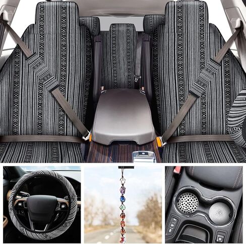 14 قطعة من أغطية مقاعد السيارة باجا، مجموعة كاملة متعددة الألوان، بطانية سرج زرقاء، أغطية مقاعد سيارة بوهو مخططة، غطاء عجلة القيادة، وسادات حزام الأمان، غطاء كريستالي معلق، زينة كأس مناسبة لسيارة سيدان فان in Kuwait