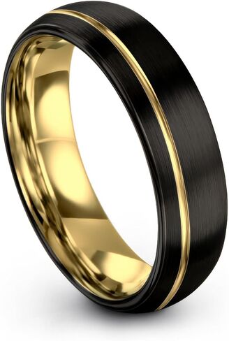 Tungsten Wedding Band Ring 8mm 6mm 4mm for Men Women 18k Yellow Gold Plated Dome Black Grey Brushed Polished in Kuwait