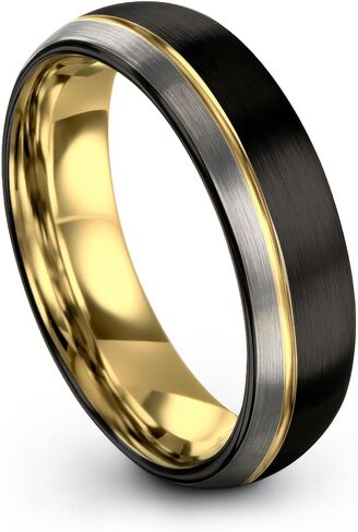 Tungsten Wedding Band Ring 8mm 6mm 4mm for Men Women 18k Yellow Gold Plated Dome Black Grey Brushed Polished in Kuwait