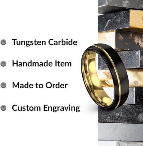 Tungsten Wedding Band Ring 8mm 6mm 4mm for Men Women 18k Yellow Gold Plated Dome Black Grey Brushed Polished in Kuwait
