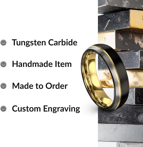 Tungsten Wedding Band Ring 8mm 6mm 4mm for Men Women 18k Yellow Gold Plated Dome Black Grey Brushed Polished in Kuwait