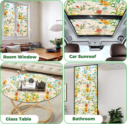 Stained Glass Window Privacy Film Static Cling - Rainbow Window Tint with Iridescent Effect for Home & Car Stickers |emovable Decorative Film | Heat Blocking & Anti UV(Yellow- Green, 17.5 * 78.5) in Saudi Arabia